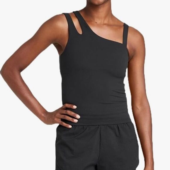 All In Motion Black Asymmetrical Strap Tank Top, Size L, NWT - Picture 1 of 13